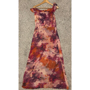 Bebe Dress Womens Medium Orange Pink Purple Tie Dye Off Shoulder Mesh Maxi Gown